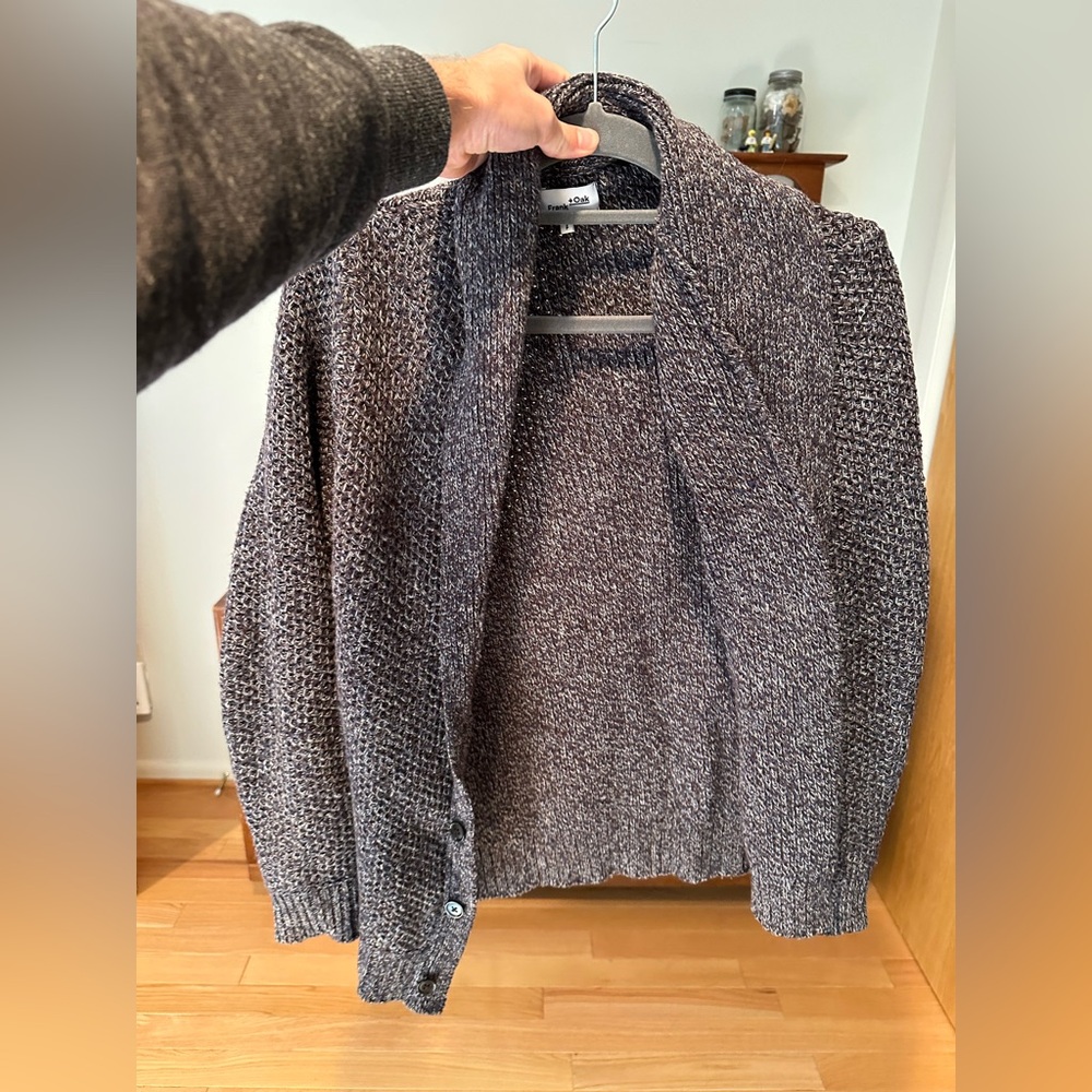 Frank and Oak shawl cardigan in mixed brown